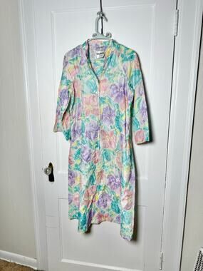Vintage Saybury Pastel Floral House Dress Robe XS Cottagecore Granny 80s